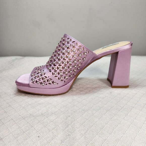 Alex Marie Women's Size 9 M Fabric Laser Cut Violet Rhinestones Heel Sandals 107 - Picture 4 of 9